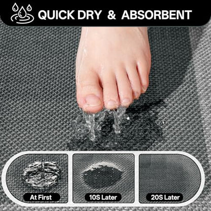 Bath Mat Non Slip,Quick Dry Bathroom Rug Under Door,24"x36",Grey - color: Grid Grey, size: 24" x 36"