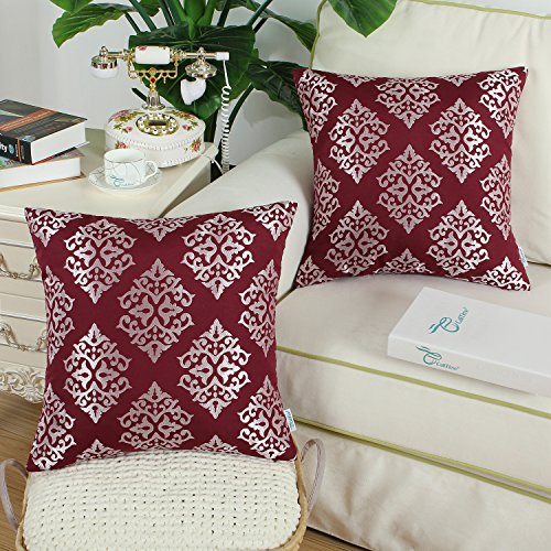 CaliTime Decorative Couch Throw Pillow Covers 18 X 18 Inches Burgundy - color: Diamond Dark Ground - Burgundy