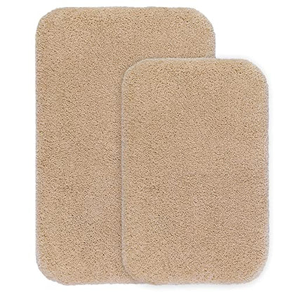 VANZAVANZU Bathroom Rug Set - 2 Piece Non Slip Extra Soft Absorbent Bath Mats - Microfiber Shaggy Thick - Machine Washable (16"x24" Plus 20"x32", Beige) - color: Beige, size: 16"x24" Plus 20"x32"