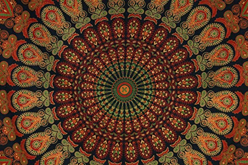 Bless International-Organic-Cotton-Golden-Green-Handmade-Mandala-Tapestry - color: Golden Green, size: 60"L x 54"W