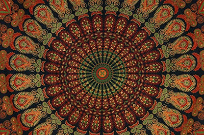 Bless International-Organic-Cotton-Golden-Green-Handmade-Mandala-Tapestry - color: Golden Green, size: 60"L x 54"W