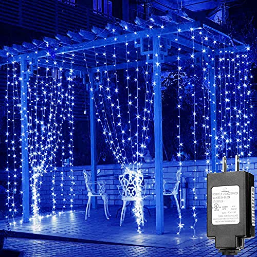 Solhice LED Curtain Lights Blue Outdoor 20ft x10ft, 600 LED Plug in Christmas Hanging String Lights Indoor, Twinkle Lights Backdrop for Backyard Wedding Bedroom Décor (Not Connectable) - color: Blue, size: 20ft x 10ft