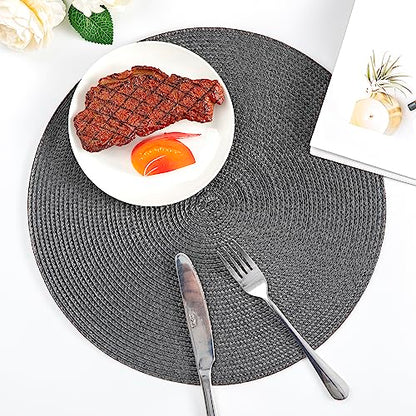 Round Placemats, Crossweave Heat Resistant Classic Woven Round Place Mats Diameter 13.5 inch for Kitchen Table Set of 6 (Dark Gray) - color: Dark Gray