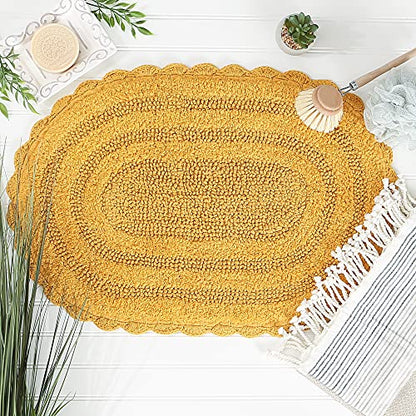 DII Crochet Collection Reversible Bath Mat, Small Oval, 17x24, Honey Gold - color: Honey Gold, size: 1'5" x 2' (Oval)