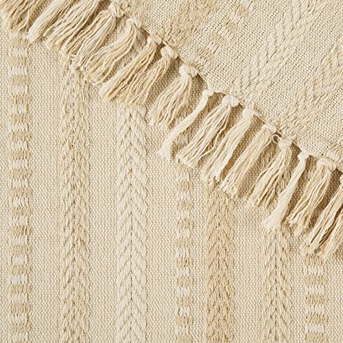 DII Braided Stripe Table Runner, 15x108 with 2.5" Fringe, Vintage Linen