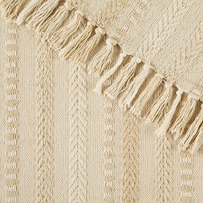 DII Braided Stripe Table Runner, 15x108 with 2.5" Fringe, Vintage Linen