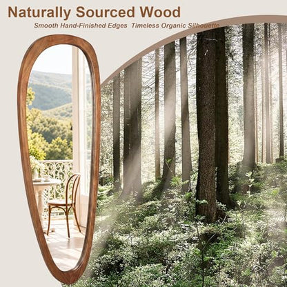 60"x22" Asymmetrical Mirror, Solid Wood Frame, Irregular Design - color: Brown, size: 60"L x 22"W