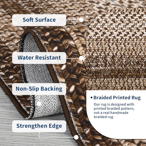 RUGSREAL Washable Bedroom Rug 4x6 Living Room Braided Print Floor Cover - color: Brown, size: 4' x 6' (Rectangular)