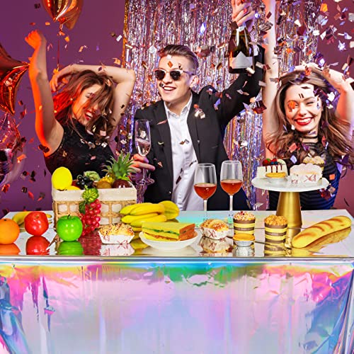 FunnyPars 4 Pack Iridescent Plastic Tablecloths, Disposable Table Covers - color: Laser