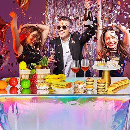 FunnyPars 4 Pack Iridescent Plastic Tablecloths, Disposable Table Covers - color: Laser