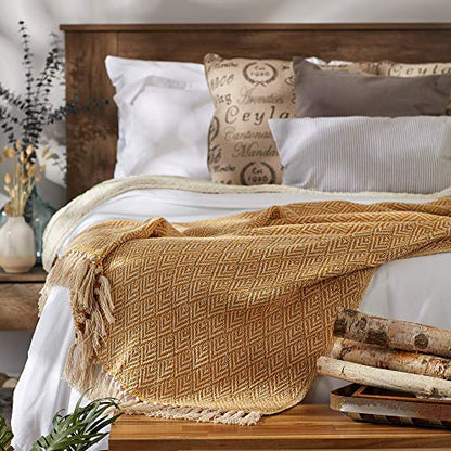 DII Diamond Throw Collection Cotton Woven, 50x60, Honey Gold - color: Honey Gold, size: 50x60"