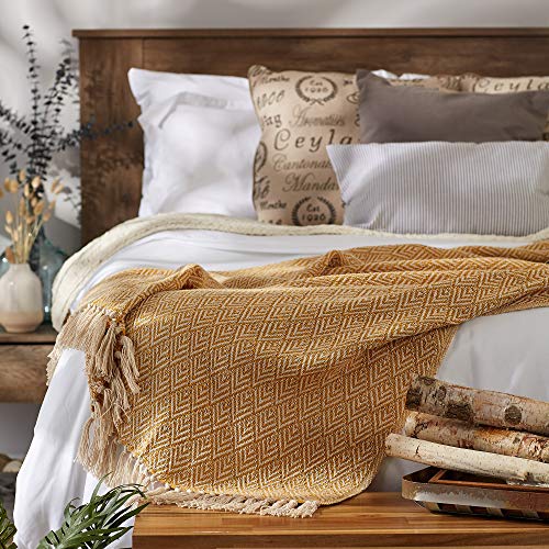 DII Diamond Throw Collection Cotton Woven, 50x60, Honey Gold - color: Honey Gold, size: 50x60"