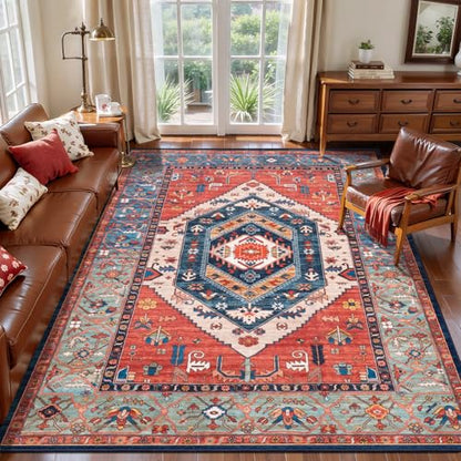 SERISSA 4x6 Washable Non Slip Boho Area Rug for Bedroom，Rust - color: Rust/Multi, size: 4' x 6' (Rectangular)