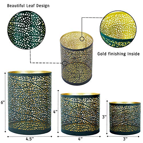 Lazy Gifts Set of 3 Black and Gold Metal Candle Holders – Decorative Tabletop Candle Holder Set for Pillar, Votive & Tealight Candles, Modern Home Décor Accent