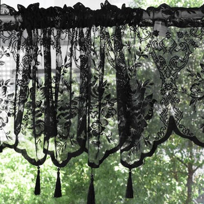 Molaxhome Homey Sheer Embroidered Flowers Vine Valance Window Treatment - color: A634black, size: 52"W x 18"L (Pack of 1)