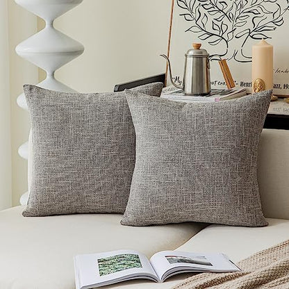 Kevin Textile Faux Linen Square 2 Tone Woven Throw Pillow Covers Sham Cushion Case for Car/Couch Use, 18-inch(2 Packs, Grey) - color: Gray, size: 18" x 18" (Pack of 2)
