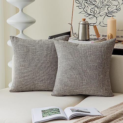 Kevin Textile Faux Linen Square 2 Tone Woven Throw Pillow Covers Sham Cushion Case for Car/Couch Use, 18-inch(2 Packs, Grey) - color: Gray, size: 18" x 18" (Pack of 2)
