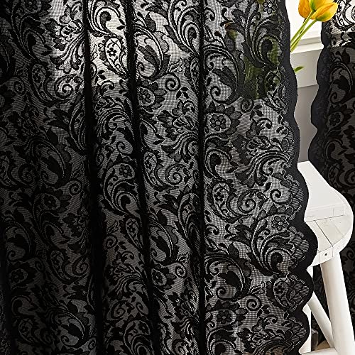 ALIGOGO Black Lace Curtains for Bedroom, Gothic Style, 52W x 63L Inch - color: Black, size: 52"W x 63"L (Pack of 2)