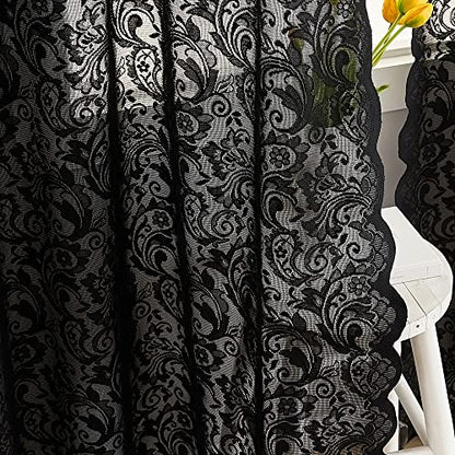 ALIGOGO Black Lace Curtains for Bedroom, Gothic Style, 52W x 63L Inch - color: Black, size: 52"W x 63"L (Pack of 2)
