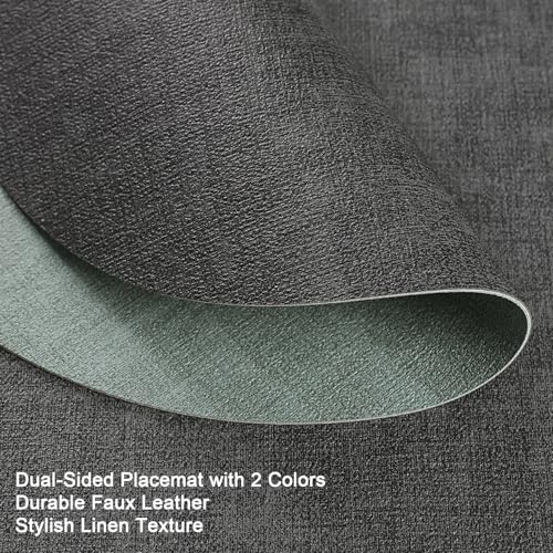 Myir JUN 14" Round Placemats Set of 4, Reversible Dual-Color Place Mats - color: Gray Sage Green