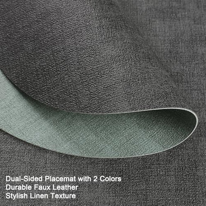 Myir JUN 14" Round Placemats Set of 4, Reversible Dual-Color Place Mats - color: Gray Sage Green