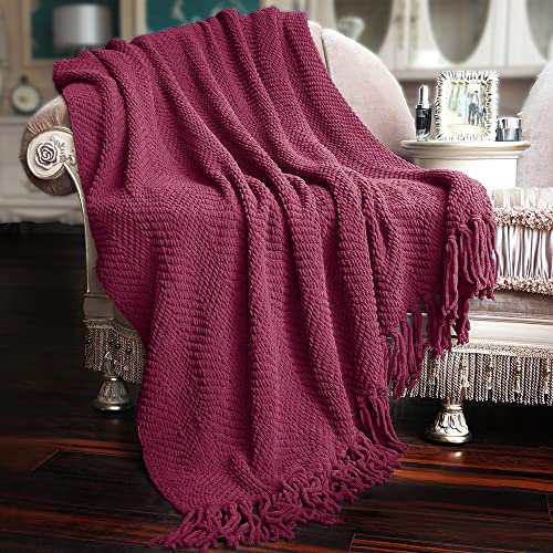 Home Soft Things Red Throw Blanket Knitted Tweed Throw 50'' x 60'', Crushed Berry, Super Soft Cozy Warm Comfortable Breathable Throw for Living Room Chair Couch Bed Sofa Bedroom Home Décor - color: Crushed Berry, size: 50 in x 60 in