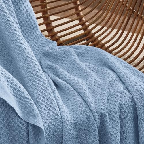 Bedsure 100% Cotton Throw Blanket for Couch, Waffle Weave, Light Blue - color: 09 Light Blue, size: Throw XL (50" X 70")