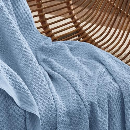 Bedsure 100% Cotton Throw Blanket for Couch, Waffle Weave, Light Blue - color: 09 Light Blue, size: Throw XL (50" X 70")