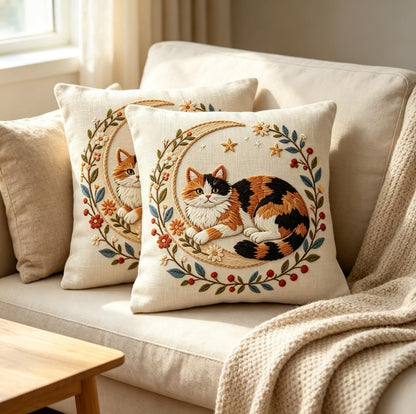 18x18 Inch Calico Cat Linen Throw Pillow Covers Set of 2 - color: A20015, size: 18" x 18" (Pack of 2)