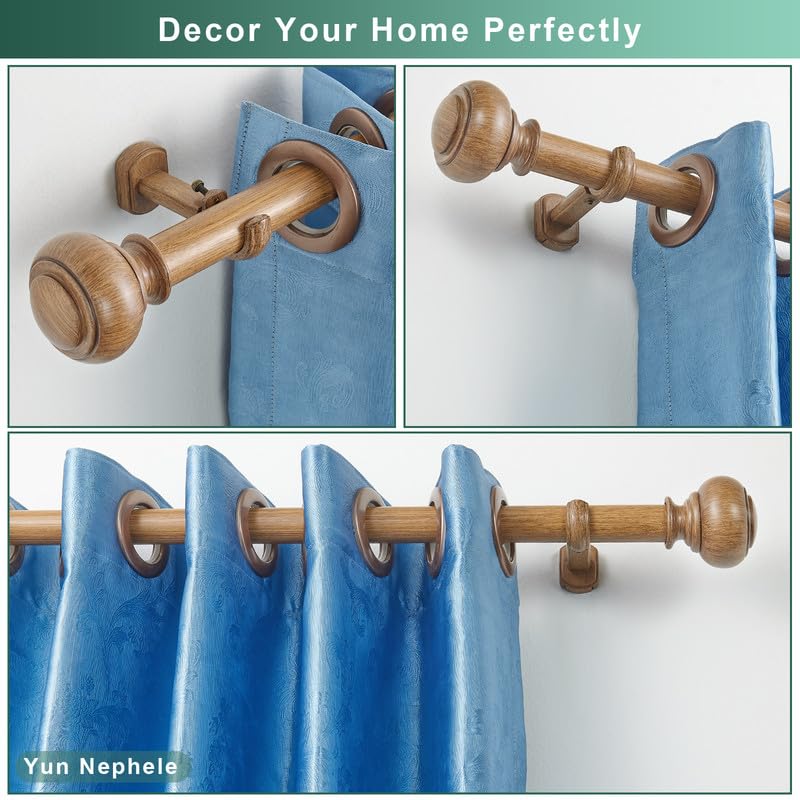 Wood Extra Long Curtain Rods 144-240 Inch(12-20ft) for Large Window, Heavy Duty Curtain Rod, 1 1/8" Diameter Boho Drapery Rods with Imitation Wood Grain Finials and Adjustable Brackets - color: Brown Wood Grain, size: 144-240"