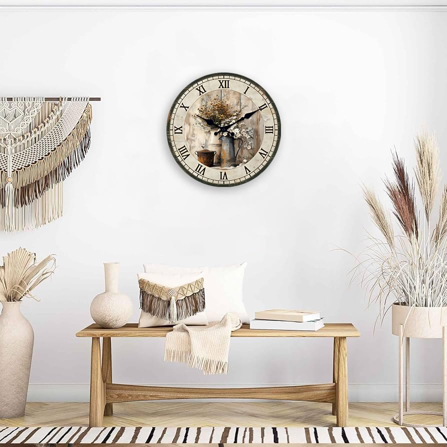14 Inch Farmhouse Wall Clocks Battery Operated - color: Beige, size: 14 Inch