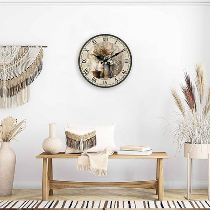 14 Inch Farmhouse Wall Clocks Battery Operated - color: Beige, size: 14 Inch