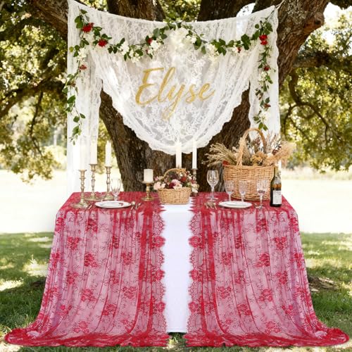 LuoluoHouse Red Tablecloth Lace Table Fabric 2pcs 60x120 Inch for Birthday - color: Red, size: 120" x 60" (2Pcs Rectangular)