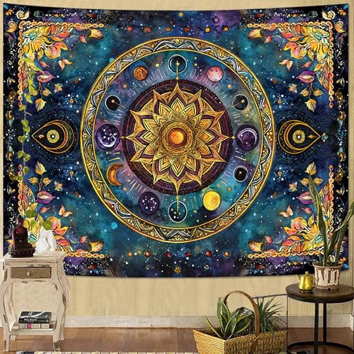 Lunerfex Mandala Solar System Tapestry Boho Tapestry for Bedroom Galaxy Tapestries Wall Hanging Living Room Wall Art and Home Decor 60x80 - color: Blue, size: 80"L x 60"W