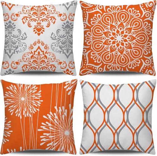 Coliuso Decorative Throw Pillow Covers 20x20 inch Set of 4, Orange and White Modern Simple Square Pillow Case Cushion Cover for Sofa Couch Farmhouse Outdoor Living Room - color: Orange, size: 20" x 20" (Pack of 4)