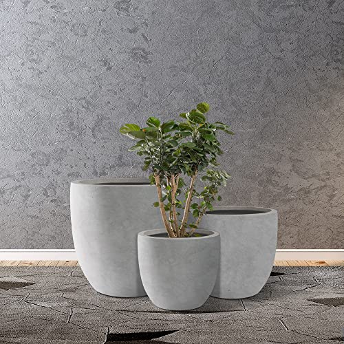 Kante Set of 3 Pale Gray Concrete Curved Planters 20" 16.5" 13.3" Dia - color: Natural Concrete, size: 20.1"d + 16.5"d + 13.4"d