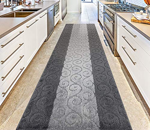 REMNAZ Custom Size Hallway Runner Rug, Scroll Grey, 31 in x 6 ft - color: Scroll / Grey, size: 31 inch Width X 6 Feet Length