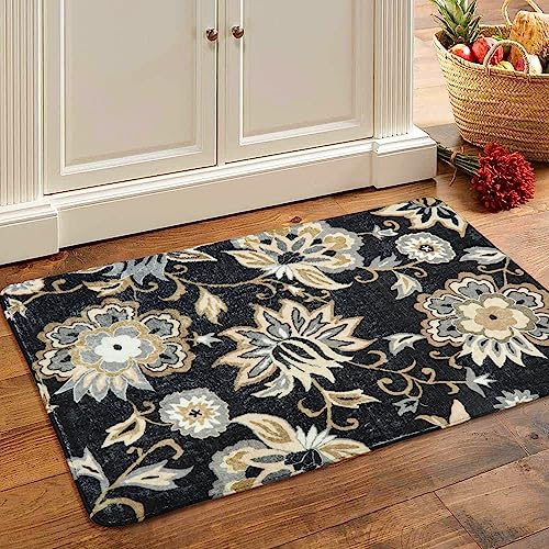 Lahome Floral Washable Area Rugs - 2x3 Non-Slip Small Entryway Rug - color: 1-black, size: 2' X 3' (Rectangular)