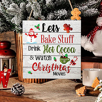 Blulu Christmas Wooden Sign Hot Cocoa Baking Quote Hanging Plaque,Classic - color: Wood