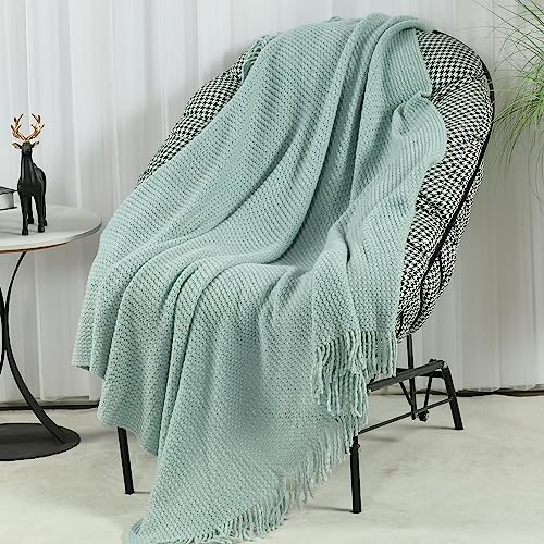 Blagic Wheat Textured Knit Throw Blanket for Couch,Blue and White,50"x60" - color: I-blue & White, size: 50 × 60 in