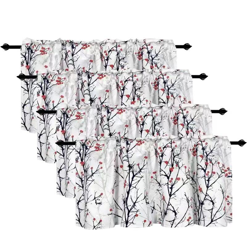 poefun 4 Panels Blackout Curtain Valances for Windows/Bedroom/Living Room/Bathroom/Farmhouse/Laundry with Rod Pocket 52 x 18 Inches Long, Black Tree Branch Valance - color: Tree Branch Cherry Black, size: 52"W x 18"L (Pack of 4)