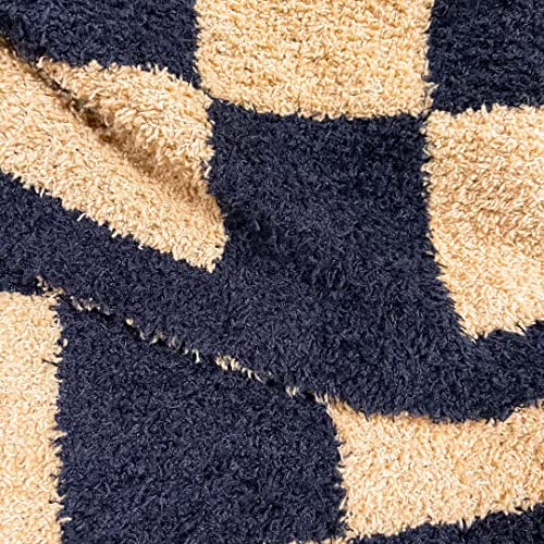 Ultra Soft Checkered Blanket Cozy Buffalo Check Throw Fluffy Knitted Reversible Throw Blanket Lightweight Fleece Checkerboard Grid Blanket for Sofa Couch Bed Travel, Black/Camel, 51''x63'' - color: Black/Camel