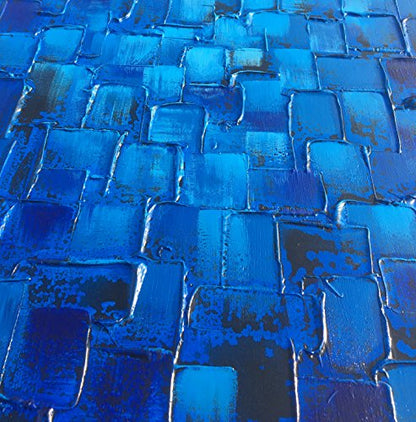MyArton Large Abstract Dark Blue Square Canvas Wall Art Hand Painted Textured Oil Painting on Canvas Ready To Hang Artwork 56x28inch - color: Blue, size: 56"L x 28"W