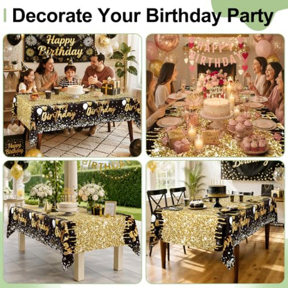 Smiry Disposable Rectangle Plastic 54 x 108 Inch Table Cloth 3 Pack - color: Black in Gold