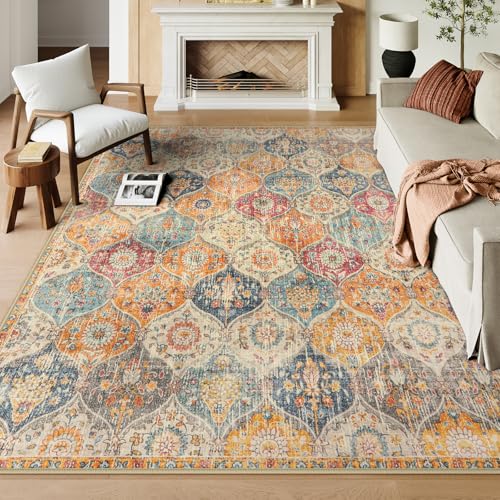 Lahome Moroccan Area Rugs 9x12 Living Room, Soft 9x12 Rugs for Bedroom - color: Burnt Orange/Teal Multi, size: 9' X 12' (Rectangular)