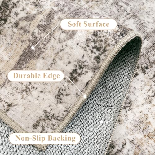 Washable Brown Grey Neutral Kitchen Runner Rug Set of 3 - color: Abstract | Brown Grey, size: 20"x32"+20"x48"+30"x50"