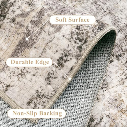 Washable Brown Grey Neutral Kitchen Runner Rug Set of 3 - color: Abstract | Brown Grey, size: 20"x32"+20"x48"+30"x50"
