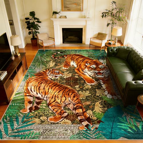 AooHHooA 6x9 Washable Tiger Area Rug, Tiger Rugs for Living Room, Green - color: Tiger-1, size: 6' x 9' (Rectangular)