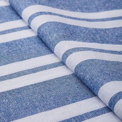Encasa XO Table Runner, Woven Cotton Dining Linens 13"x72" Blue - color: Franca Blue Stripes, size: 13x72 in