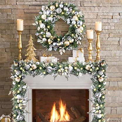 WANNA-CUL Pre-Lit 9ft Christmas Garland with Lights 50LED Pale Gold Baubles - color: 03-champagne Gold